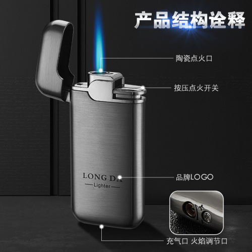 Blue flame straight into the compact portable windproof gas lighter for moxibustion cigar pipe simple style gift gift
