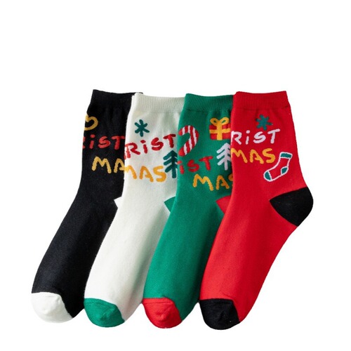 Christmas Socks Women's Mid-Stocks Red Autumn and Winter Pure Cotton Stockings Christmas Eve Cotton Socks Cotton Socks Wholesale