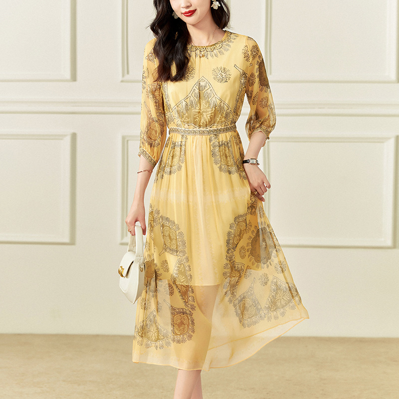 Đầm maxi nữ thắt eo chất lụa tơ tằm mùa xuân hè — D08204 - Đen chi tiết 5