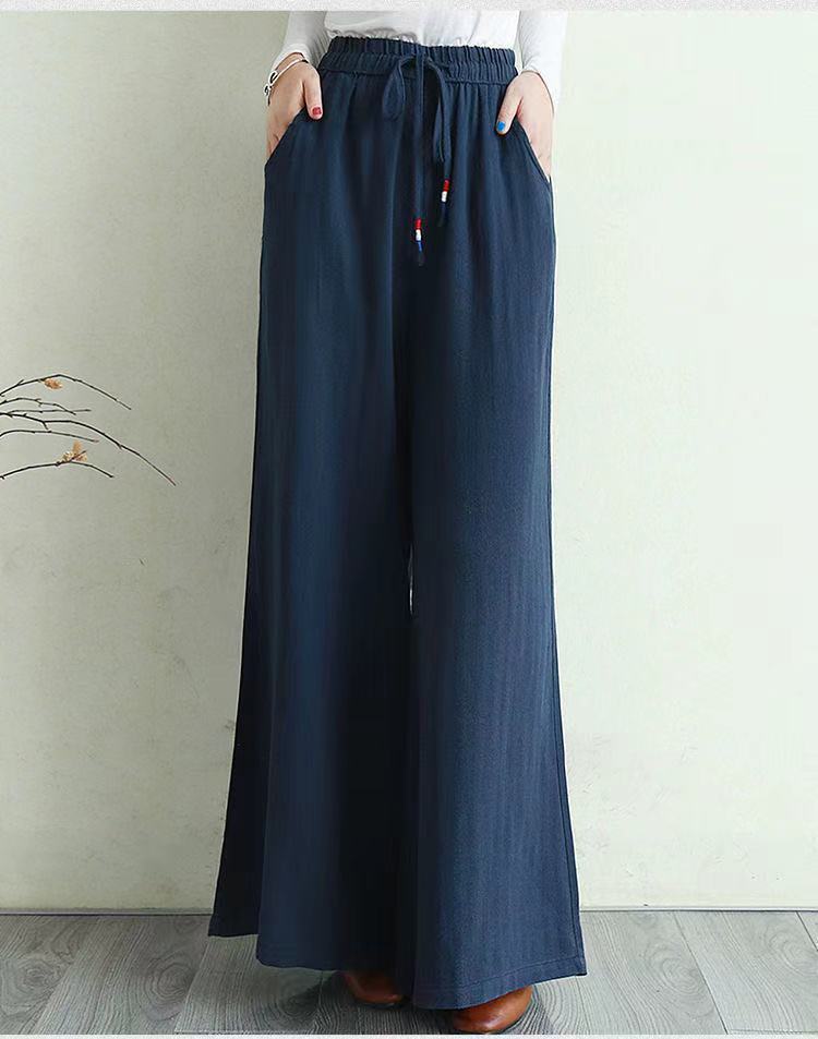 Cotton Drawstring Elastic Waist Wide-Leg Pants NSYF57919