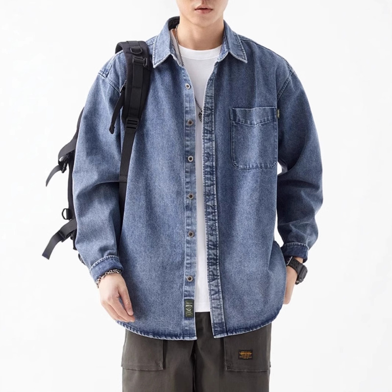 Denim coat men's fashion brand spring and autumn 2025 new Japanese fashion washed old shirt men's casual shirt