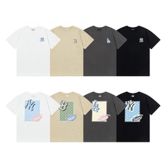 高級版 MLB 老花柄 バックロゴ 春夏 カップル向け ラウンドネック 快適で万能な半袖Tシャツ ゆったり