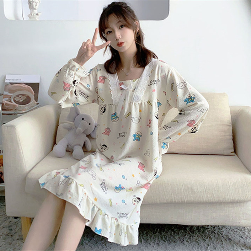 Princesa francesa estilo alto sentido espuma espuma tela arrugada pijama mujer primavera y otoño vestido pijama ropa para el hogar
