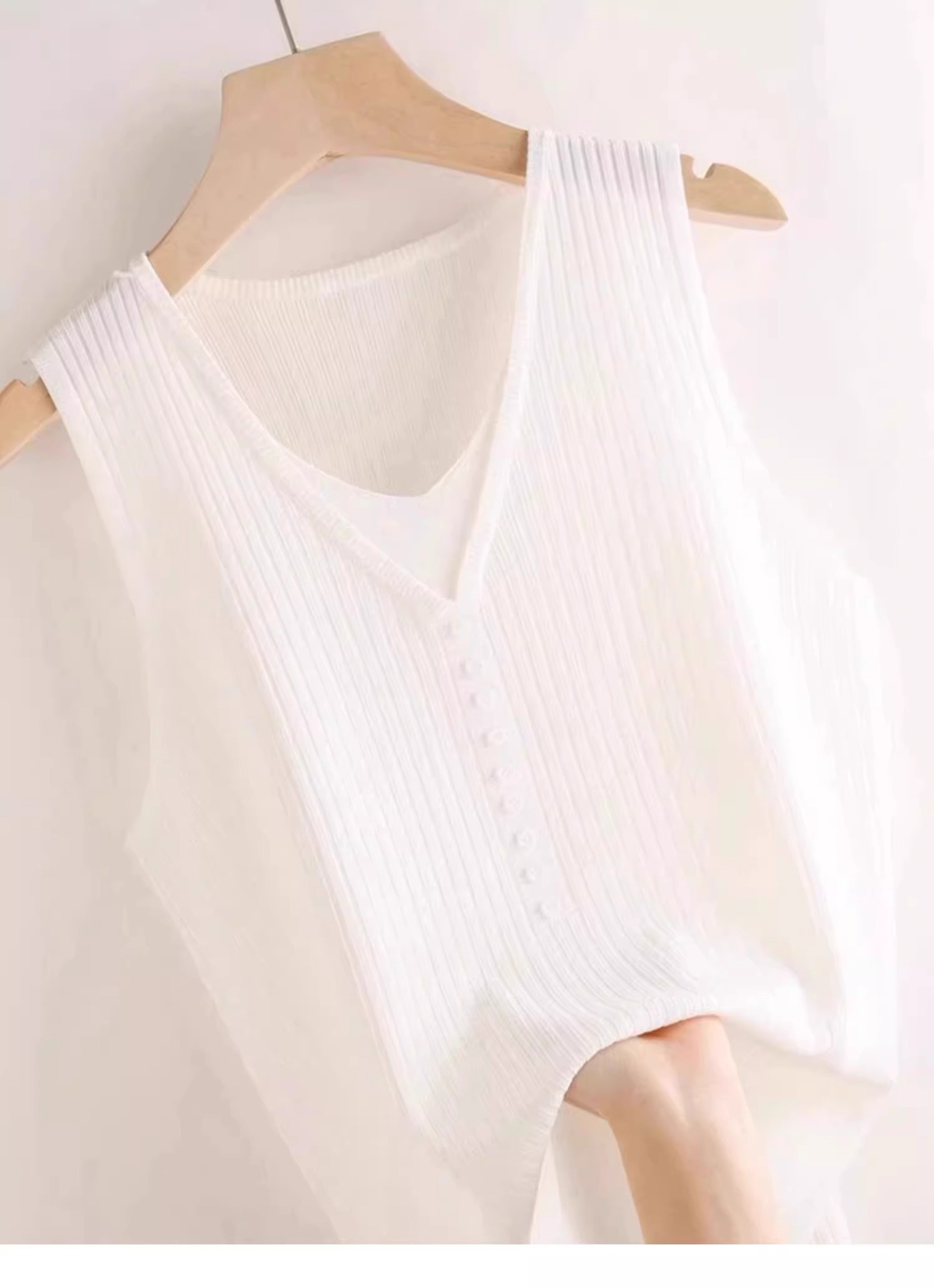 Áo hai dây dệt kim giả hai mảnh lụa băng nữ, mặc trong áo sơ mi hoặc blazer, không tay — Màu đen chi tiết 10