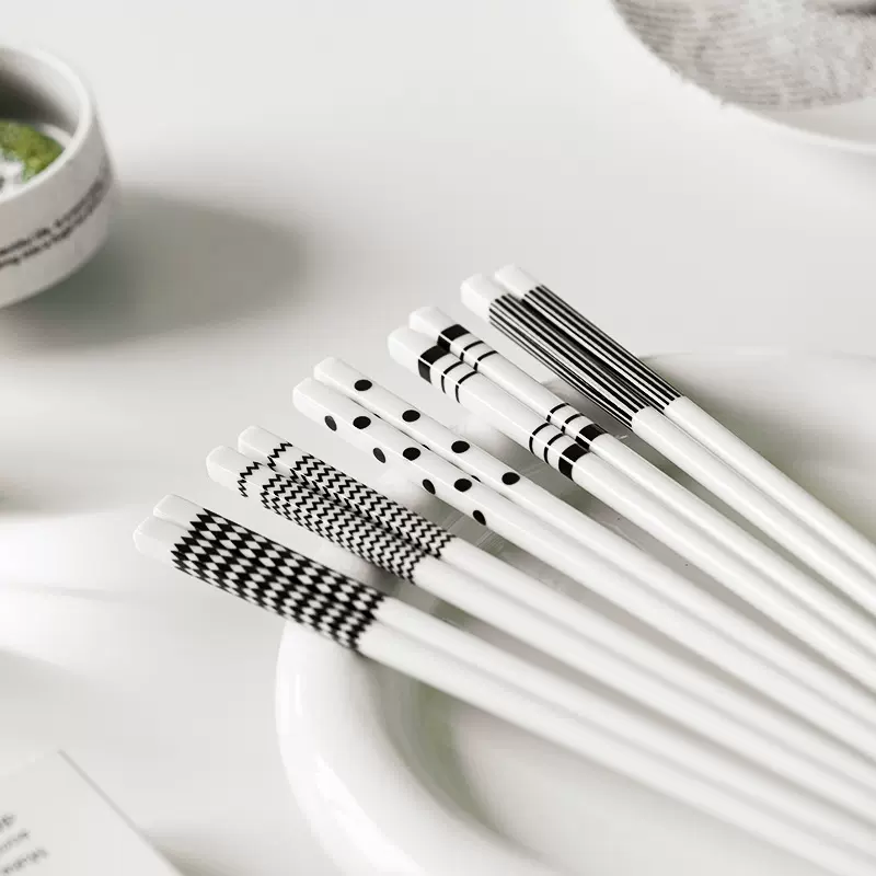 尚恩 家用陶瓷筷子 五双装防霉新骨瓷礼盒套装筷子一人一筷象牙白