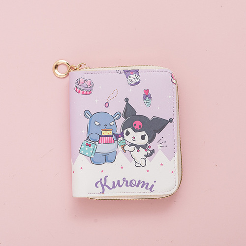 Cartoon Colome cute short zipper wallet for girls, student money clip card holder, small and fresh zero wallet, ID holder