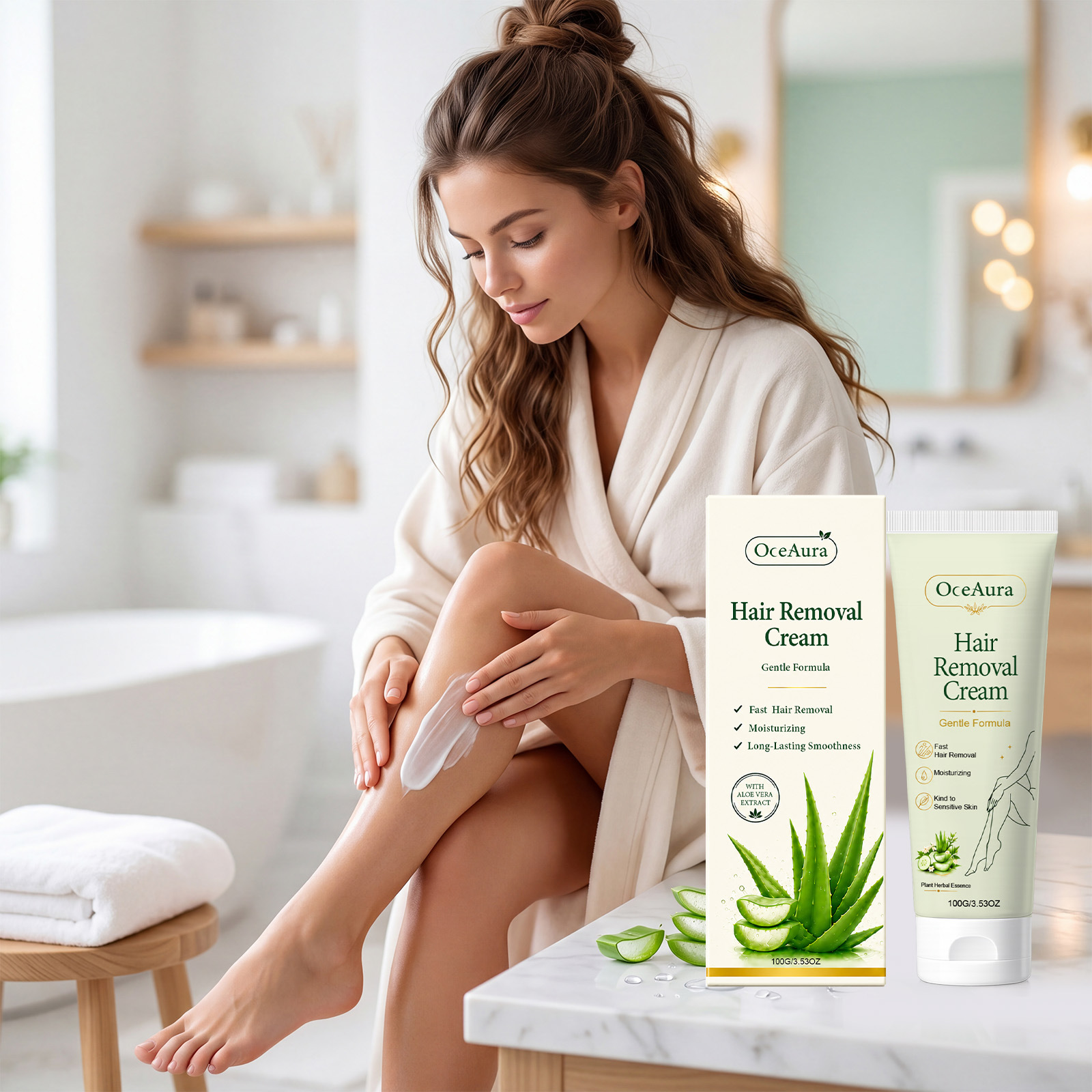 Oceaura Body Skin Hair Removal Cream with Gentle Ingredients for Daily Skin Cleansing, Moisturizing, Refreshing, and Skin-Friendly