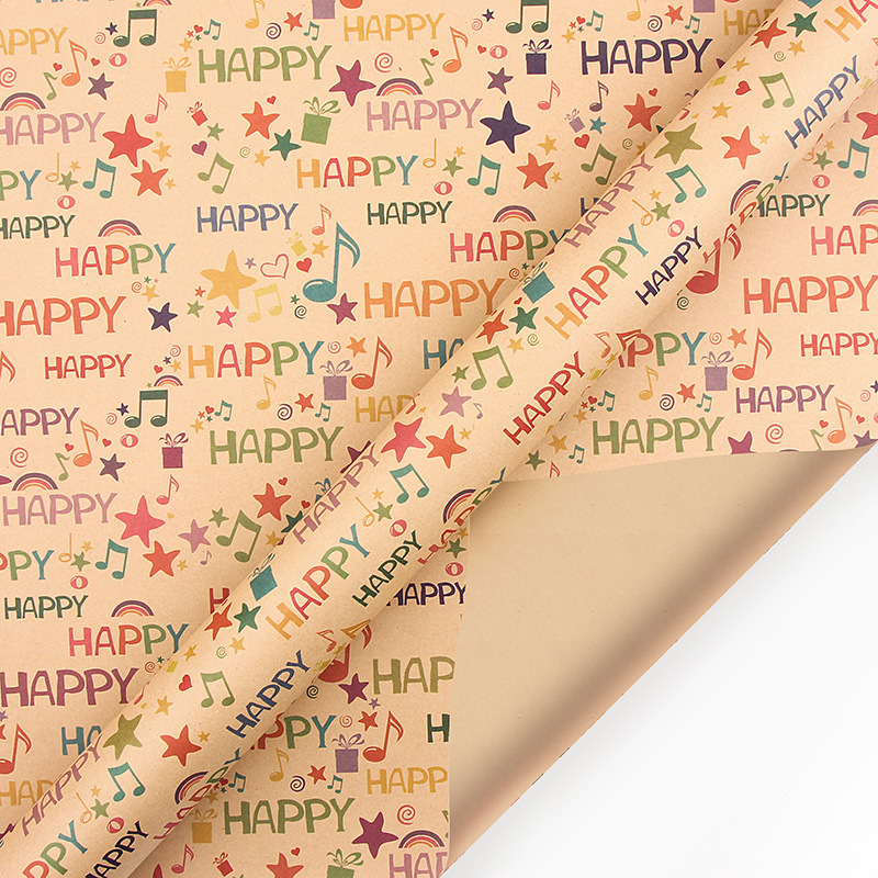Transfronterizo nuevo feliz cumpleaños papel de embalaje de papel Kraft lindo libro de dibujos animados papel de regalo en stock al por mayor