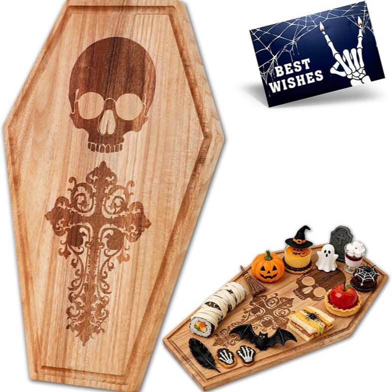 Halloween Wooden Tray Gothic Coffin Skull-Shaped Candy Party Decoration Dinner Cheese Holiday Plate Halloween Wooden Tray Gothic Coffin Skull-Shaped Candy Party Decoration Dinner Cheese Holiday Plate