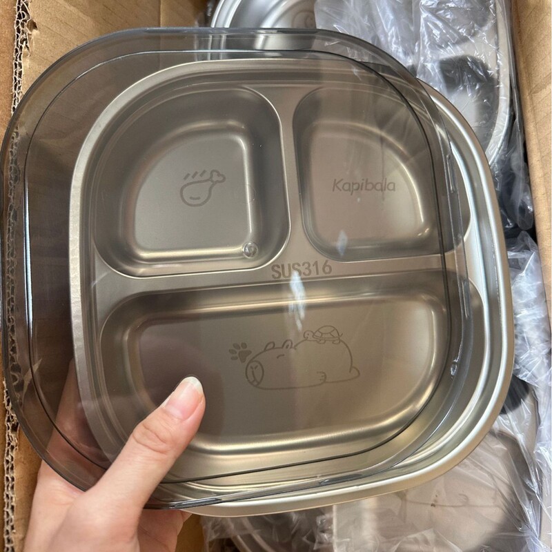 不锈钢儿童餐盘宝宝吃饭卡通盘家用学生便携分格便当盒韩式三格盘|undefined