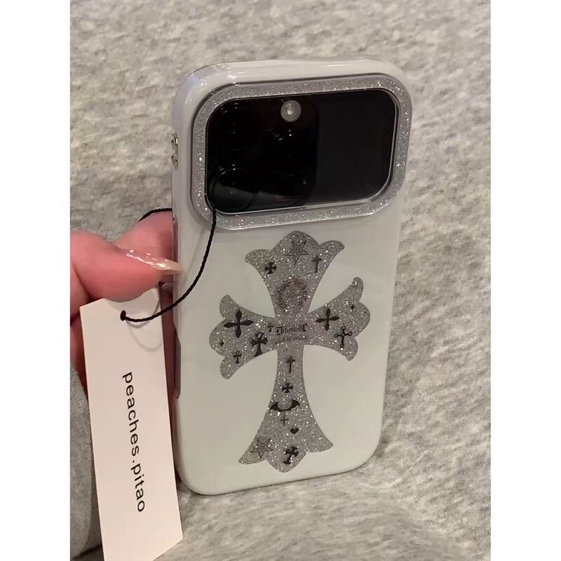 Ins High-End White and Black Crowe Heart Glitter Suitable for Iphone17Promax Apple 16 Mobile Phone Case 15 New Style