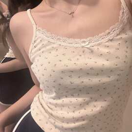 碎花吊带小背心女装2024夏季纯欲风蕾丝内搭性感外穿打底衫上衣潮