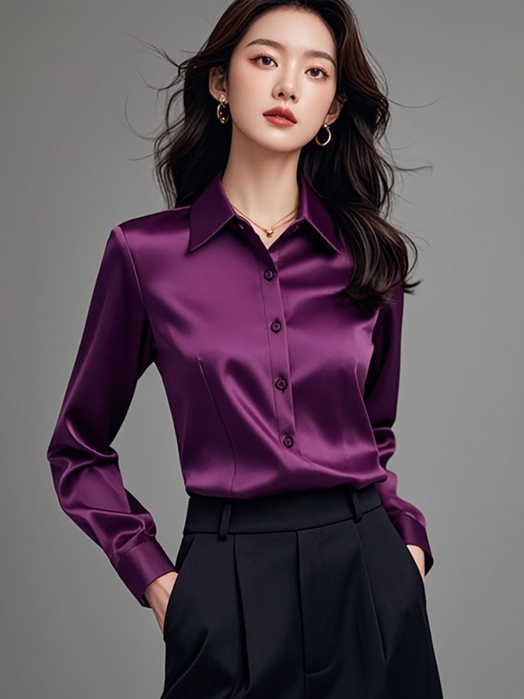 2025 Autumn New High-End Professional Satin Purple Shirt For Women Long Sleeve Formal Fashion Commuting Elegant Blouse_ecoleips.com