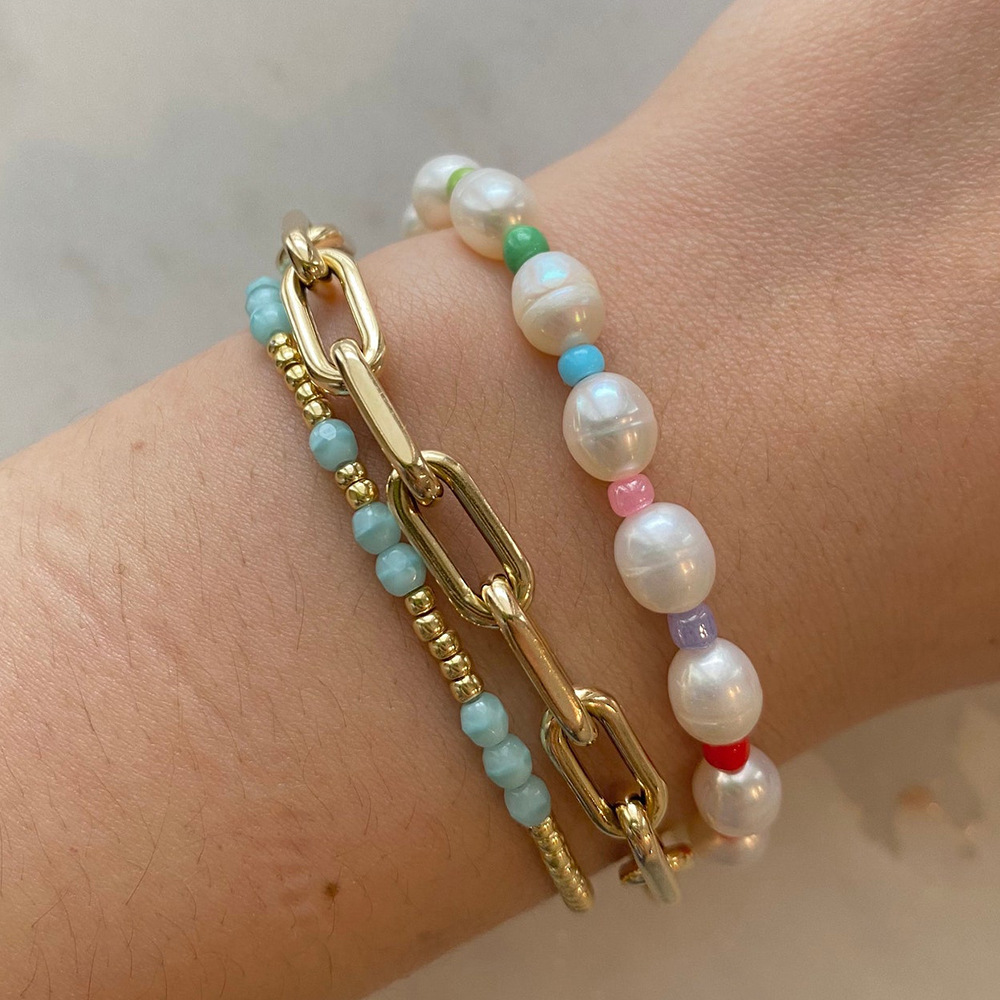 Casual Round Pearl Titanium Steel Beaded Bracelets 1 Piece