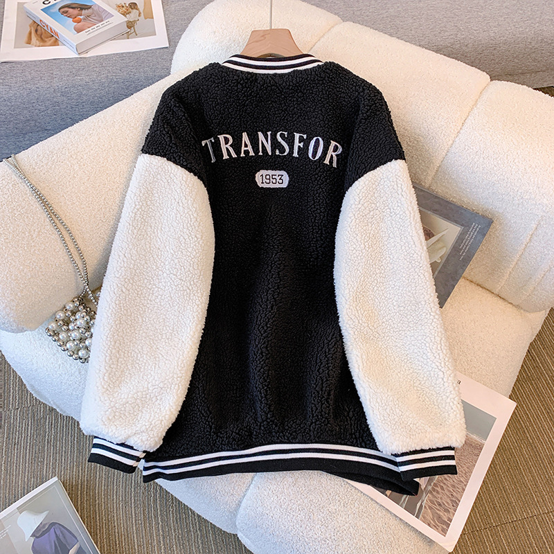 Women's Clothing 130 320 Large Size Women's Thick Polar Fleece Baseball Jacket Autumn And Winter Style Fat Girl Casual Embroidery_voghion.com
