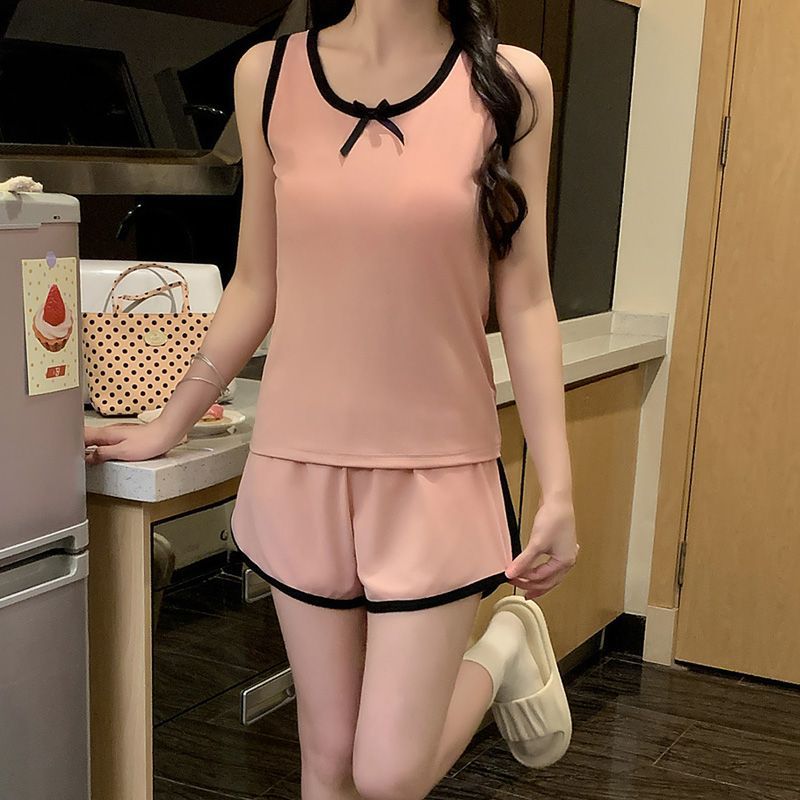 Traje de chaleco de pecho con hilo de seda de hielo transfronterizo pijamas mujeres verano fresco servicio a domicilio deportivo traje de pantalones calientes naranja
