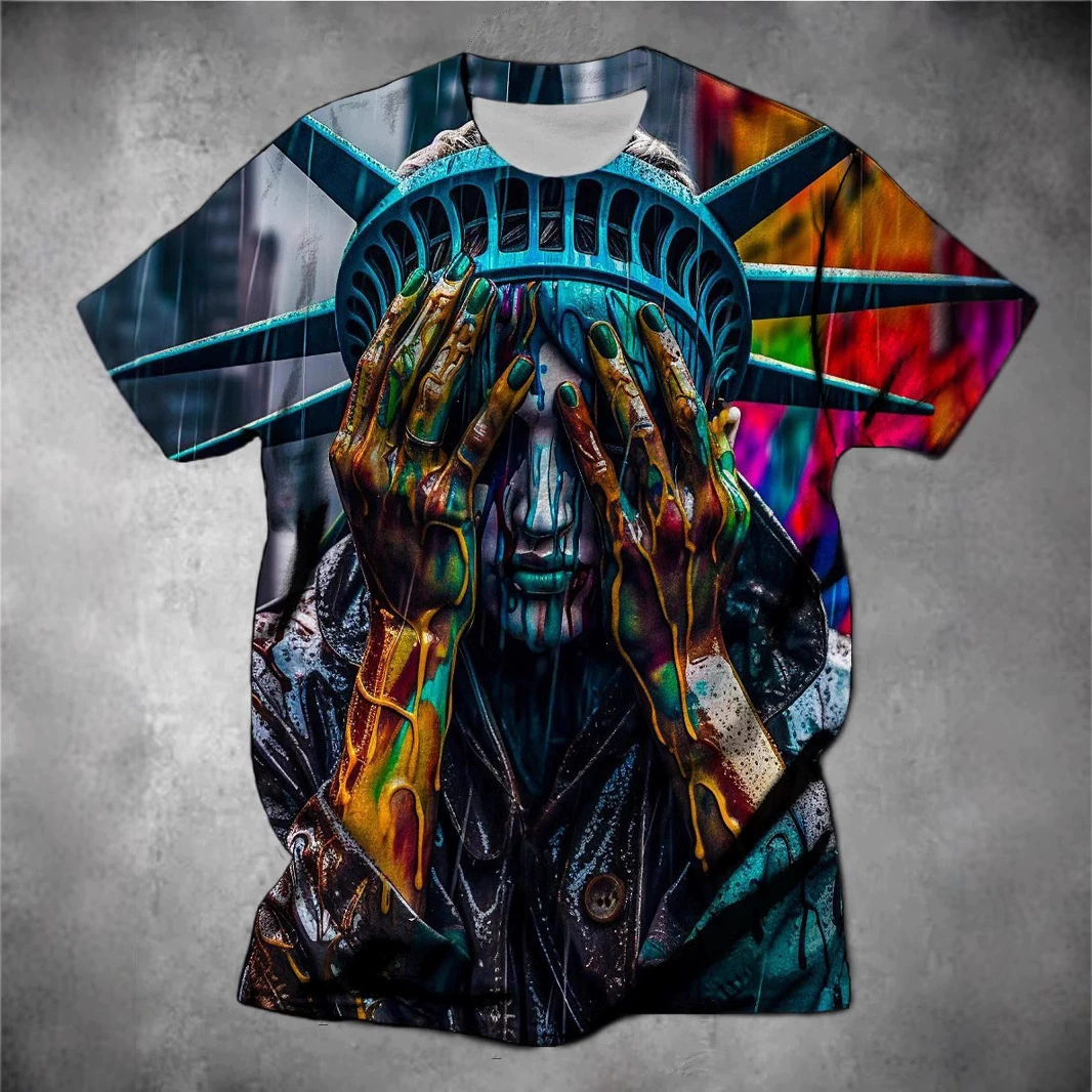 Мужская футболка с коротким рукавом, 3D-печать, кросс-бордер 2025, новая европейская и американская мода, повседневная, универсальная, высокого качества, стильная и красивая