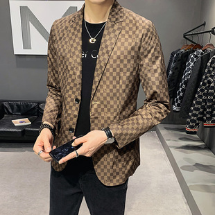 Trendy Brand Printed British-Style Men's Slim-Fit Korean Version Trendy Spring and Autumn Thin Business Casual Blazer Single Jacket