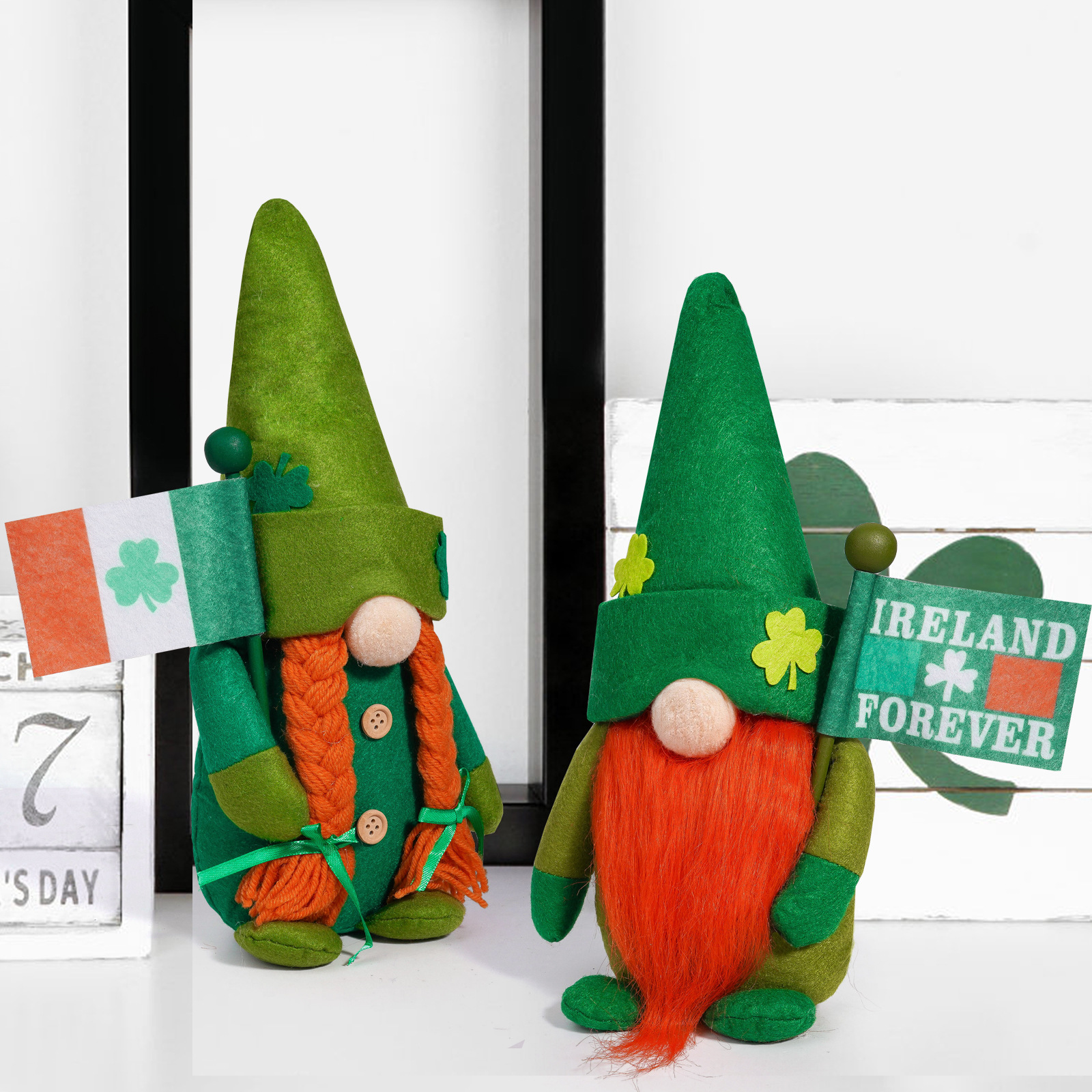 Muñecas irlandesas transfronterizas del día de San Patricio sin cara enano creativo hojas verdes Rudolph decoraciones