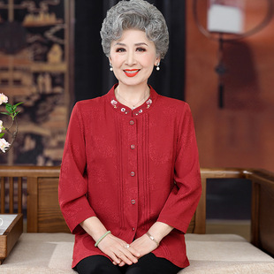 Mother-in-law Wedding Banquet Middle-aged and Elderly Spring and Summer Women's Silk Shirt Mother's suit Grandma Thin Tang Embroidered Top