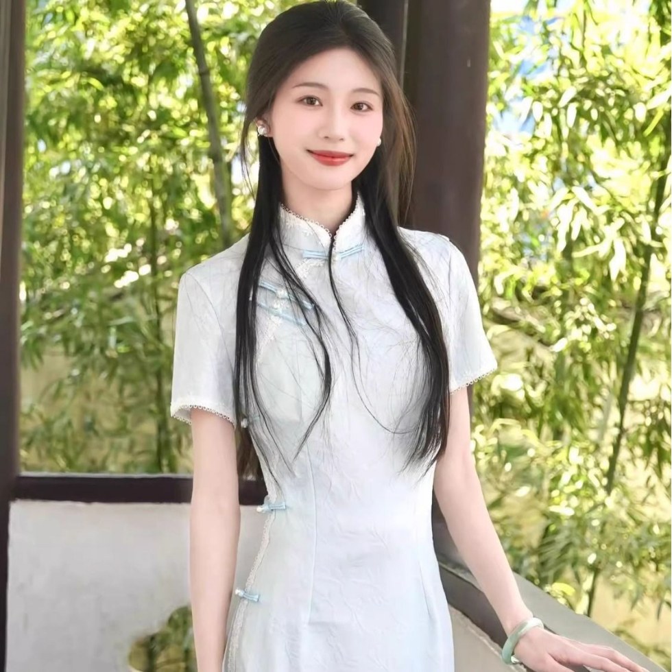 라이트블루 치파오[자카드]탄성