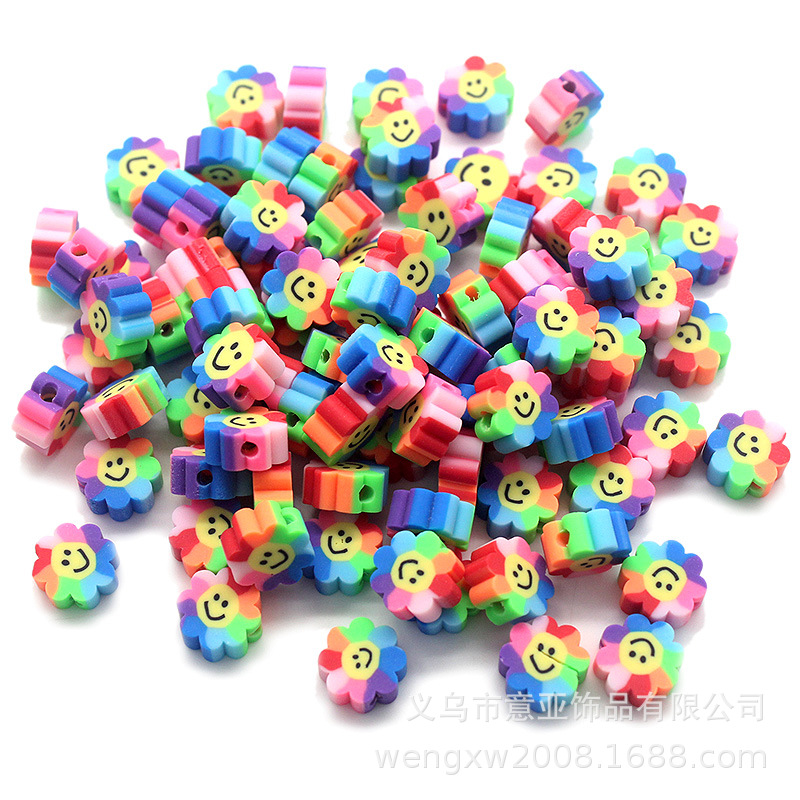 Cuentas de cerámica suave DIY, caras sonrientes, sueltas para pulseras y collares