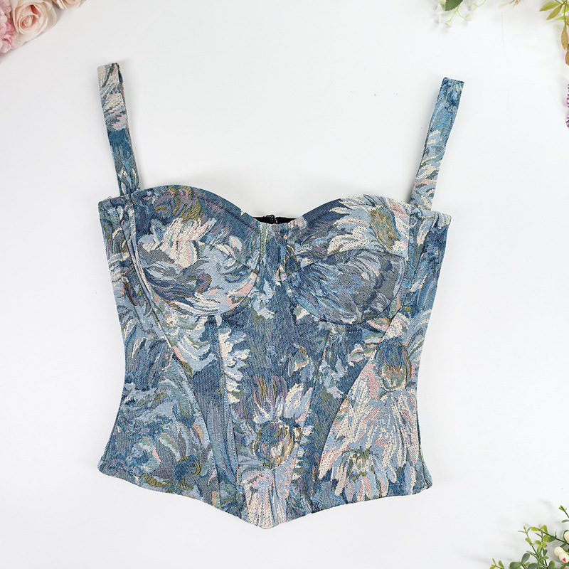 French Jacquard Retro Palace Shapewear, Tummy Control, Waist Pinch, Back Zipper, Tube Top, High-End Fishbone Bra, Pure Outer Wear