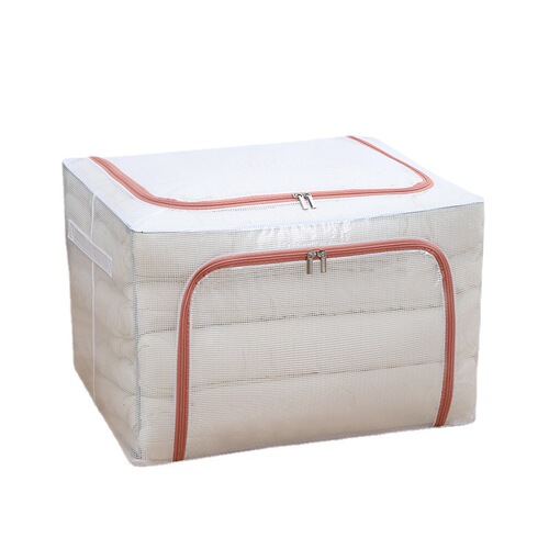 Installation-free transparent grid steel frame storage box, moisture-proof, foldable wardrobe organizer, clothing and bedding storage box
