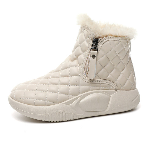 Leather Short Boots Winter Korean Style Fashion Women's Boots Fleece Soft Sole Snow Boots Warm Cotton Boots