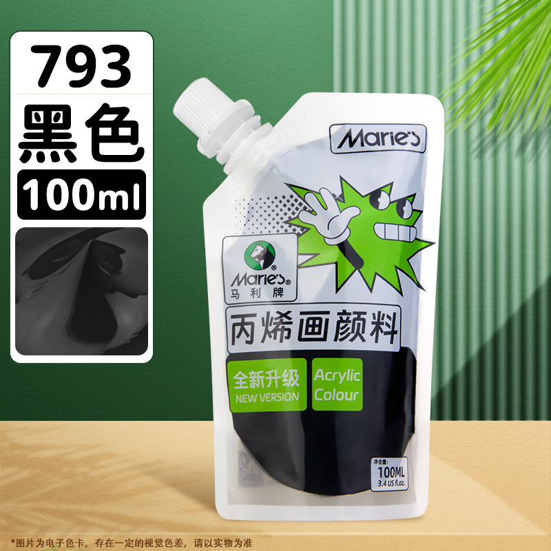 Pintura acrílica Marley en bolsa, paquete de recarga de 100 ml, juego de acrílico sin formaldehído para estudiantes de arte, graffiti, resistente al agua