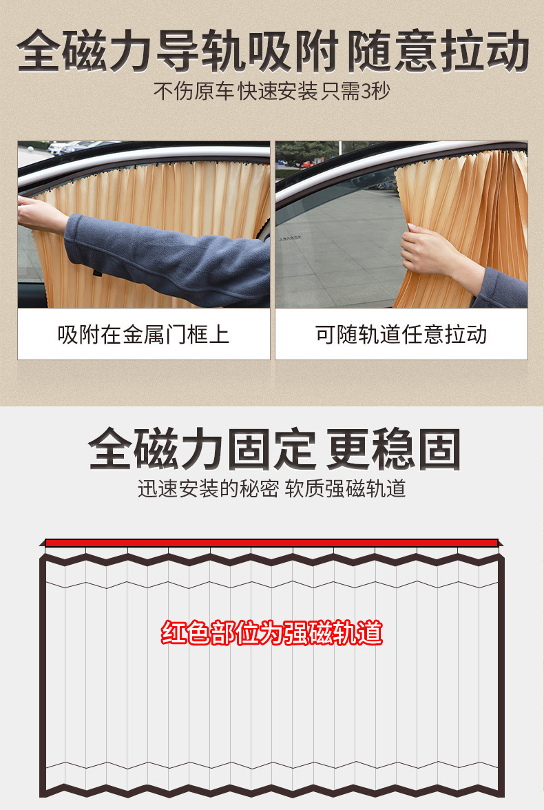 Car Curtain Car Privacy Sunshade Curtain Private Magnetic Side Window Cloth Car Telescopic Slide Track Inside the Car