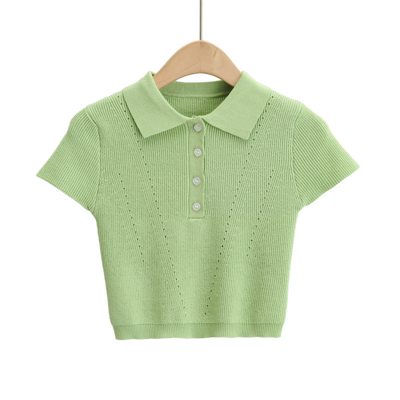 new polo collar knitted short-sleeved T-shirt NSAC37401