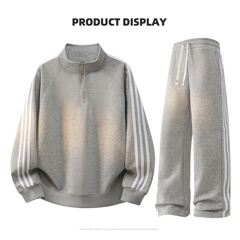 Primavera y otoño de hombre tres barras juego deportivo de cuello vertical medio cremallera camiseta pantalones de dos piezas juego de ropa deportiva de carrera casual