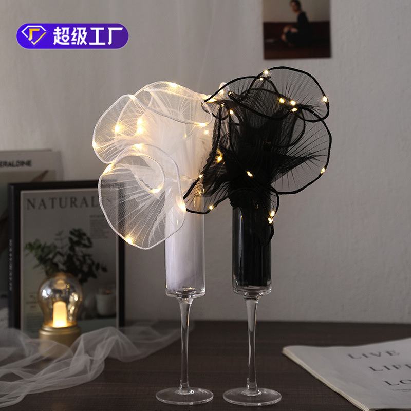 新款带灯浪花纱褶皱波浪纱蛋糕烘焙围边纱花店鲜花包装材料批发