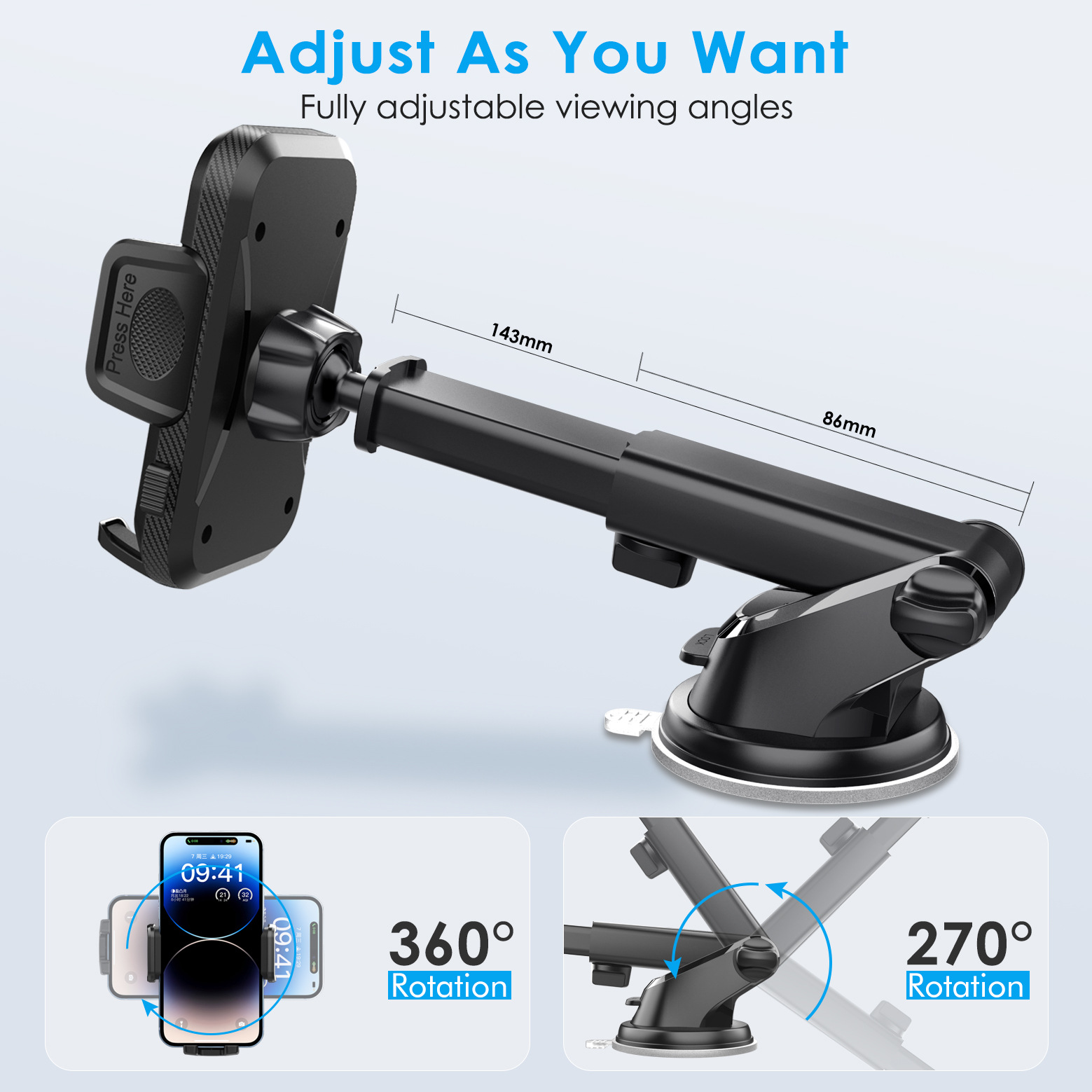 Car Phone Holder for Dashboard Windshield Suction Cup Type Retractable Navigation Car Center Console