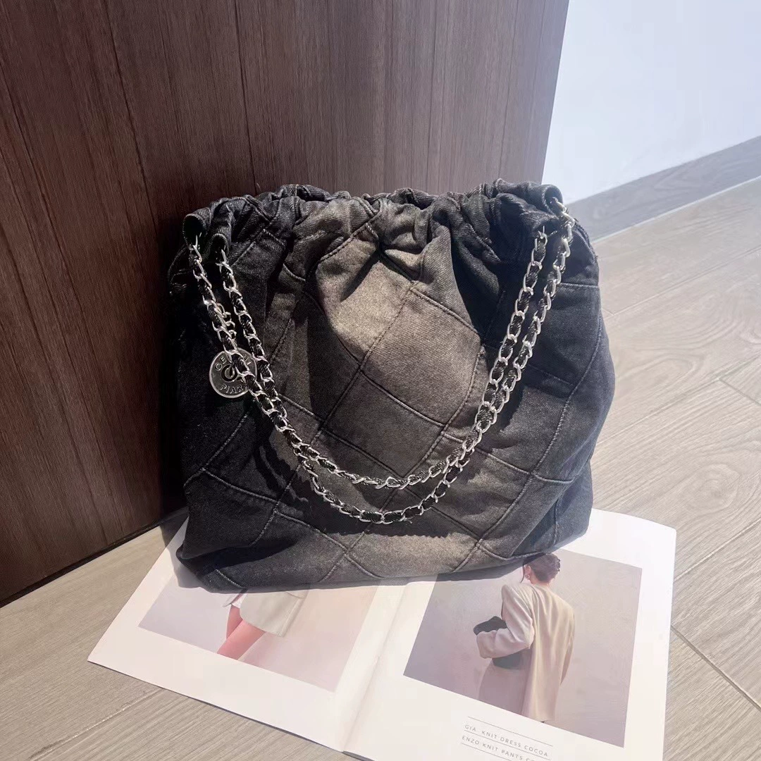 Брендовая универсальная джинсовая сумка с цепочкой для отдыха, сумка‑«мешок», популярная в сети, цепочная сумка