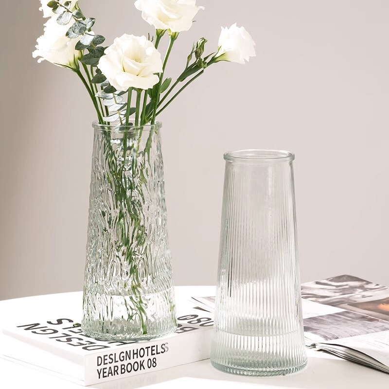 Cone-Shaped Glass Vase Nordic Ins Style Transparent Light Luxury High-End Feel Hydroponic Desktop Living Room Flower Arrangement Flower Pot Ornament