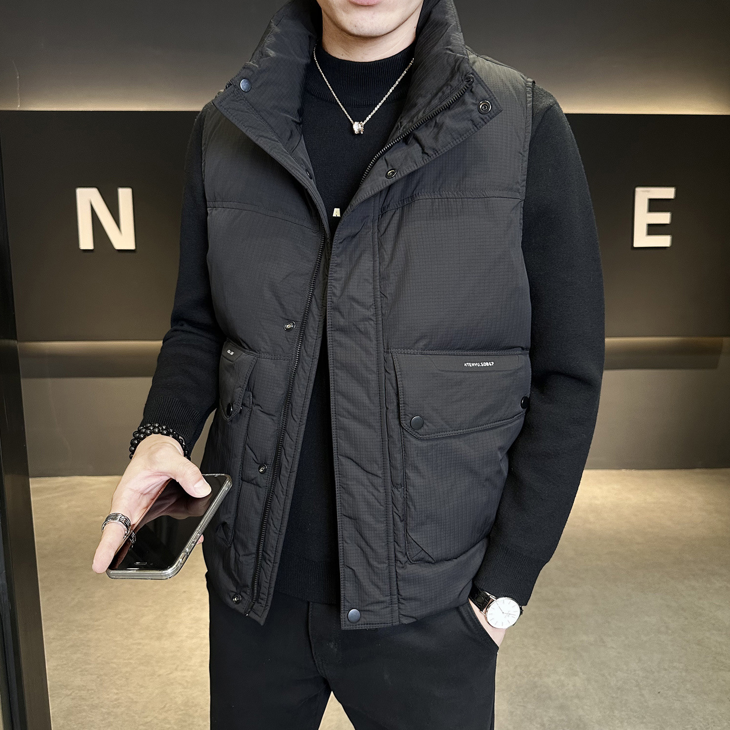 가을과 겨울 다운 재킷 남자 오리 다운 조끼 코트 트렌디 브랜드 수직 칼라 하이 엔드 웨이스트 코트 따뜻한 조끼