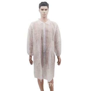 Factory Supply Non-woven Lab coat Single Collar Snap Button Work Clothes Collar Hook visit coat White coat