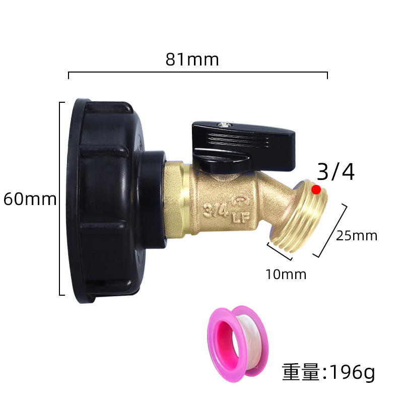 Transfronterizo químico barril IBC Ton barril conector Ton Válvula de barril accesorios Ton barril de latón Boquilla DE AGUA válvula de bola de mariposa grifo