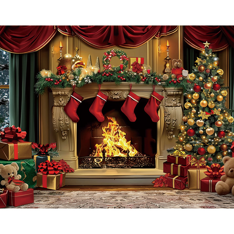 Tela de fondo de estudio de Navidad Actividades de Navidad Decoración de fiesta Tela de pared de fondo Escena de nieve de Navidad Tela colgante de fondo de foto