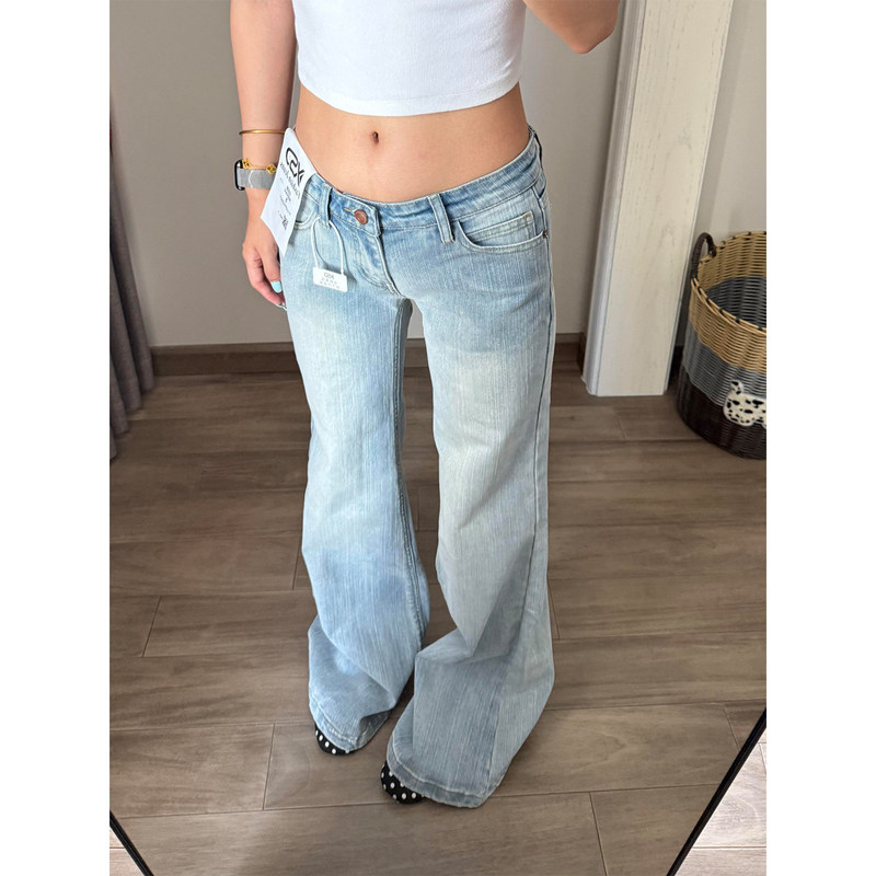 American-style bamboo pattern flared jeans for women, new summer model, low-waisted, vintage, loose-fitting, slimming, straight-leg bell-bottom pants American-style bamboo pattern flared jeans for women, new summer model, low-waisted, vintage, loose-fitting, slimming, straight-leg bell-bottom pants