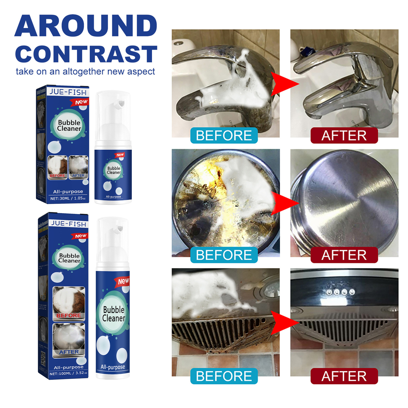 Jue-Fish Oil Foam Cleaner Kitchen Stove Range Hood Multi-Purpose Heavy Oil Foam Cleaner