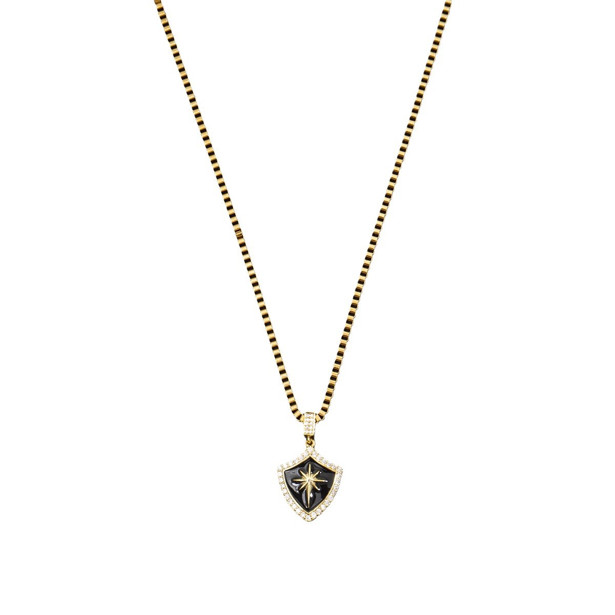 Men's Electroplated Real Gold Shield Eight-pointed Star Necklace_voghion.com