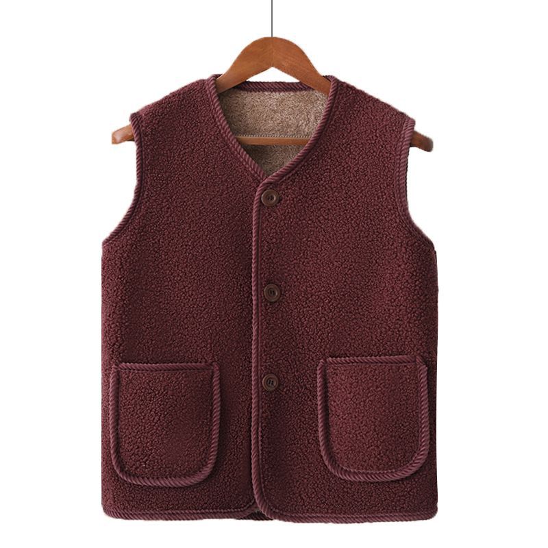 Primavera y otoño chaleco de cordero con chaleco de terciopelo de madres espesar hombros de mediana edad nuevas partículas de ropa exterior para mantener el calor