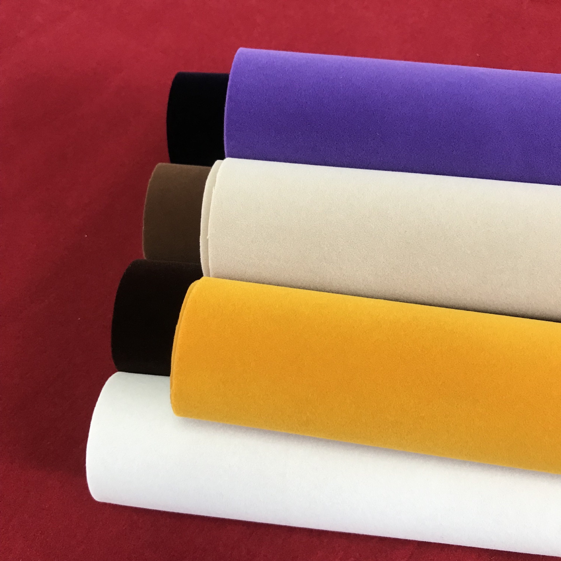 现货多色水刺底尼龙长毛植绒布柜台展示布包装盒内衬背胶自粘绒布