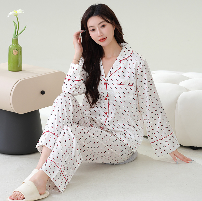 Embroidered Ice Silk Pajamas Women's Summer Casual Long-sleeved Light Luxury suit for Best Friends High-end Gift Box Home Clothes