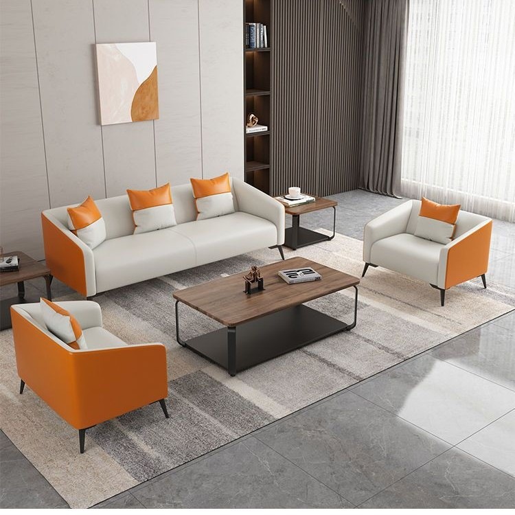Office sofa and coffee table set for reception room and rest area, simple modern three-seater and two-seater small office sofa chair
