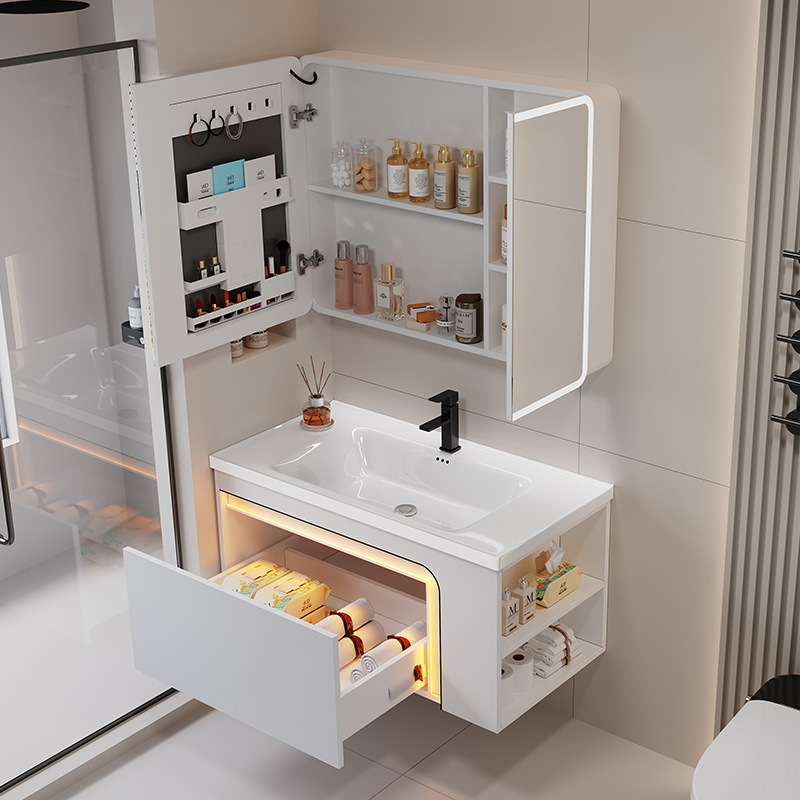 Gabinete de baño de panal de abeja grueso combinado para baño de cerámica integral lavabo lateral gabinete de almacenamiento