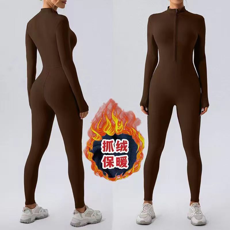Amazon Cross-Border Zipper Nude Tight-Fitting Plus Velvet Autumn and Winter One-Piece Yoga Clothing Warm One-Piece Running Fitness Clothing Amazon Cross-Border Zipper Nude Tight-Fitting Plus Velvet Autumn and Winter One-Piece Yoga Clothing Warm One-Piece Running Fitness Clothing
